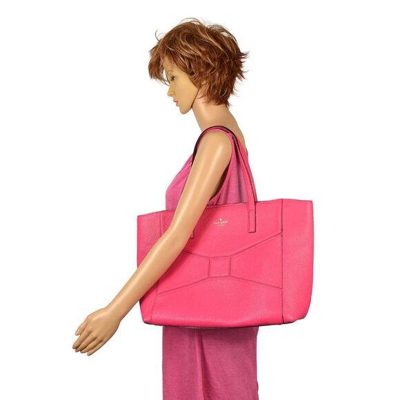 Kate Spade Bridge Place Pink Pebbled Leather X-Large Flamingo Bow Tote - Picture 12 of 12